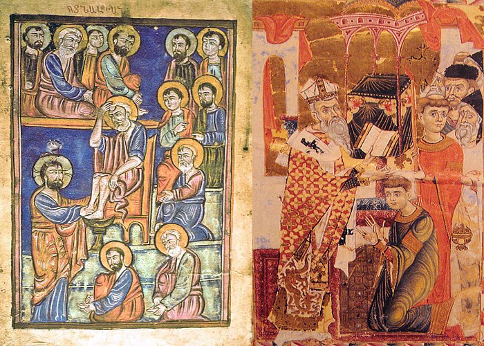 Слева-Госпел 1470 Закаре Справа-Манускрипт, 1287 год