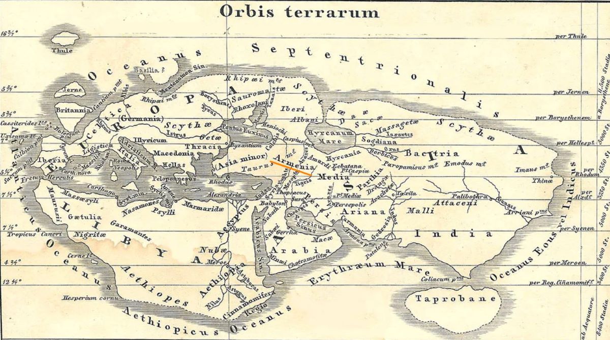 Армения на карте мира Эратосфена - III век до нашей эры
